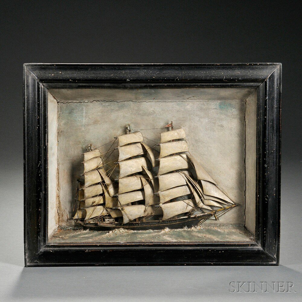 Appraisal: Carved and Painted Ship Diorama late th century carved and