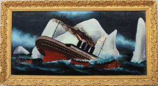 Appraisal: Sinking Titanic Reverse Glass Painting Sinking Titanic Reverse Glass Painting