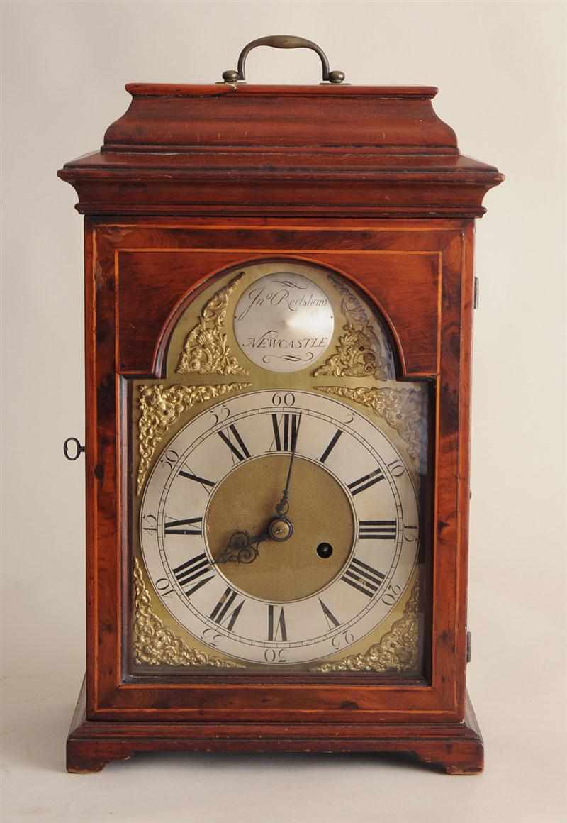 Appraisal: JONATHAN REDSHAW NEWCASTLE GEORGE III YEWWOOD INLAID MAHOGANY BRACKET CLOCK