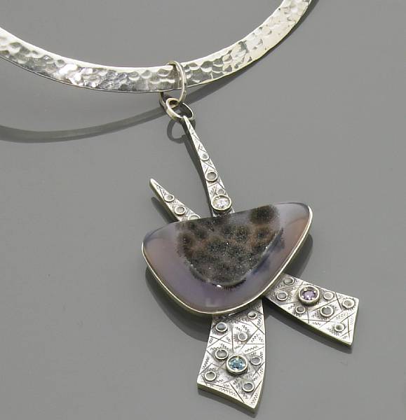 Appraisal: Drusy Quartz and Silver Choker Designed by Russian silversmith Alena