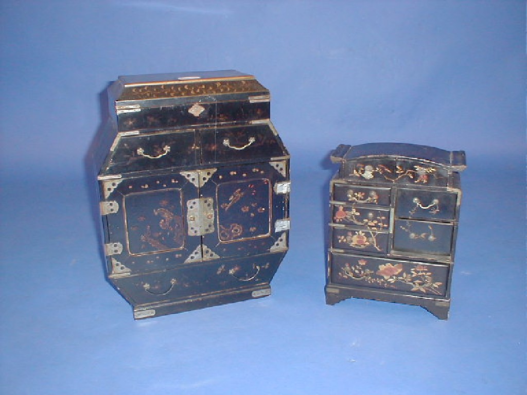 Appraisal: Two Japanese black lacquer table cabinets