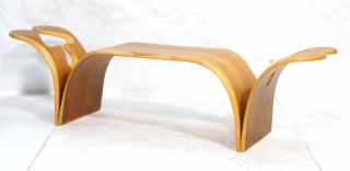 Appraisal: Modernist Studio Wood Bench Laminated wood with cut out arched