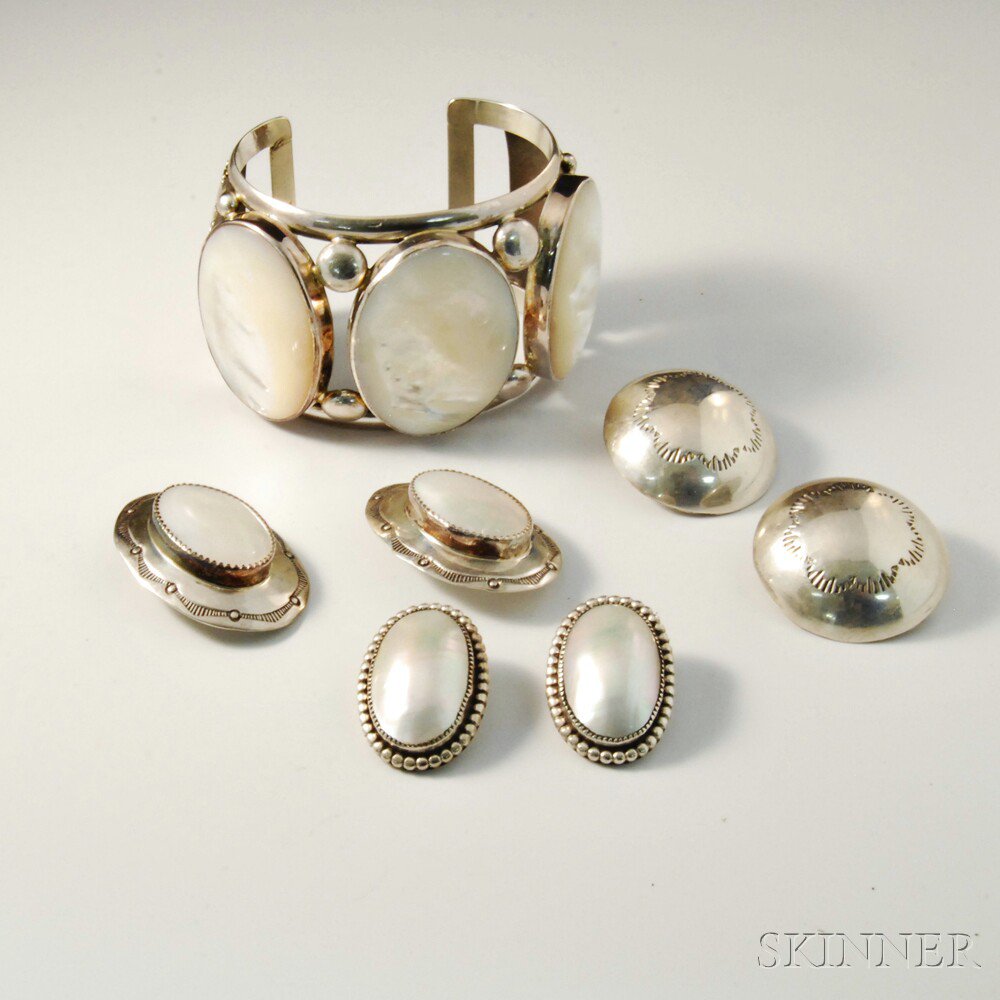 Appraisal: Group of Sterling Silver and Mother-of-pearl Jewelry including a cuff