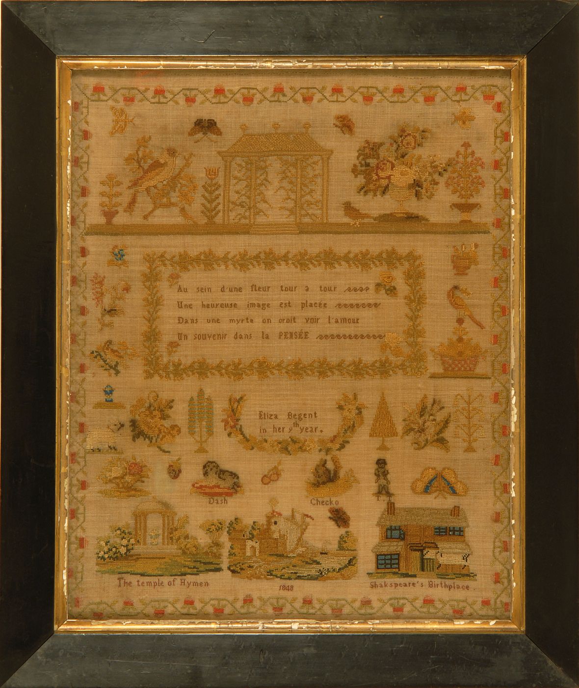 Appraisal: FRAMED ANTIQUE ENGLISH NEEDLEWORK SAMPLER Wrought by Eliza Regent in