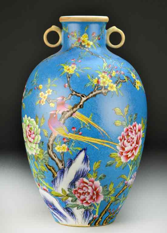 Appraisal: Chinese Famille Rose Porcelain VaseVery finely painted to depict birds