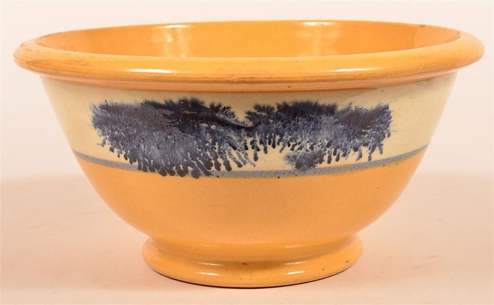 Appraisal: Blue Seaweed Mocha Yellowware Bowl Blue Seaweed Mocha Decorated Yellowware