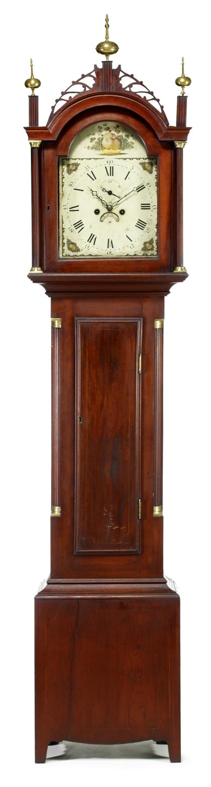 Appraisal: Federal inlaid cherry and mahogany tall case clocknew england early