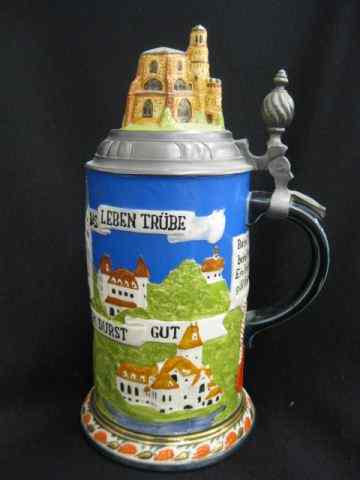 Appraisal: Mettlach Pottery Stein castles figural castle top liter limited edition