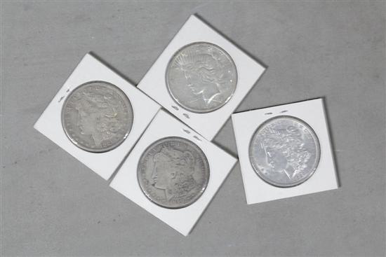 Appraisal: FOUR SILVER DOLLARS Including three Morgan dollars -D and Also