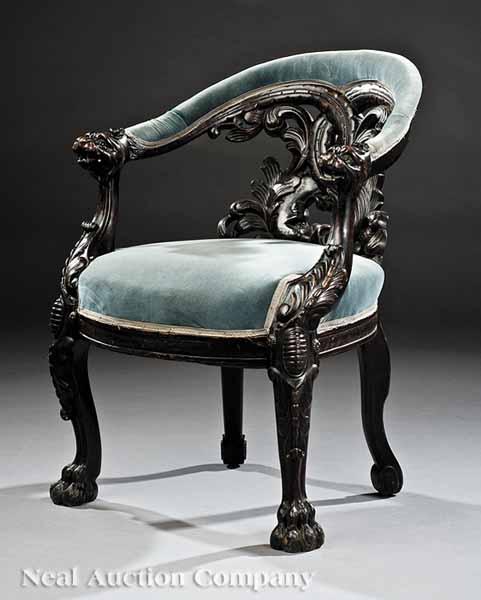 Appraisal: An American Renaissance Carved Walnut Library Chair mid- th c