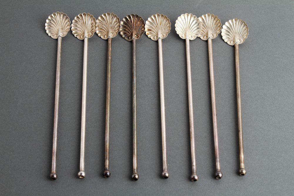 Appraisal: Sterling Silver Shell-Form Ice Tea Straw Spoons Set of eight