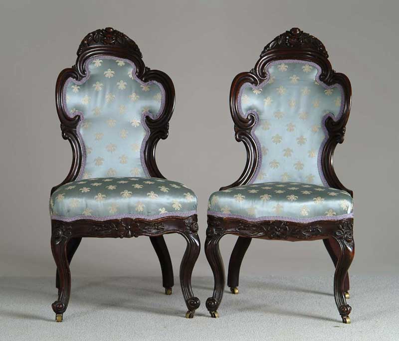 Appraisal: FINE PAIR OF ROSEWOOD LAMINATED SIDE CHAIRS ATTRIBUTED TO JOHN