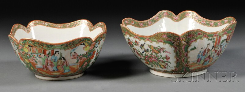 Appraisal: Two Rose Medallion Porcelain Cut-corner Serving Bowls China th century