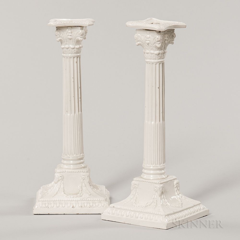 Appraisal: Pair of Columnar Creamware Candlesticks Pair of Columnar Creamware Candlesticks