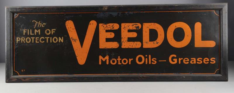 Appraisal: Veedol Motor Oil Tin Sign In Wood Frame This single