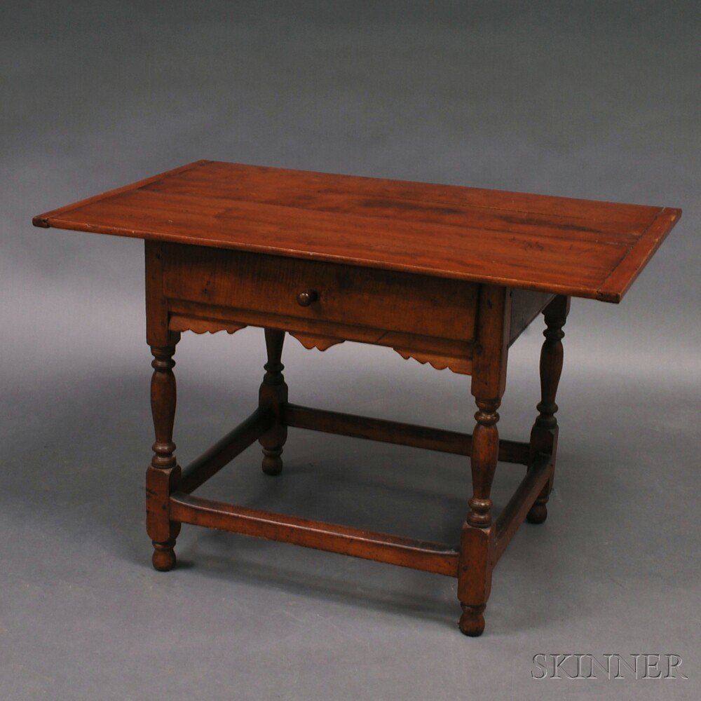 Appraisal: Country Tiger Maple One-drawer Tavern Table New England th century