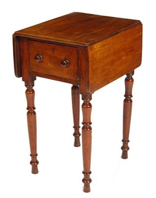 Appraisal: A Victorian mahogany drop leaf work table with single drawer