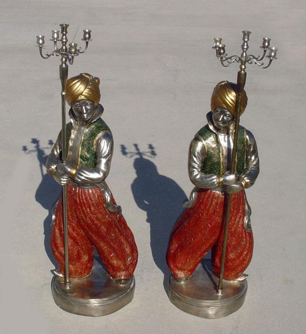 Appraisal: PAIR BLACK A MOOR FIGURAL FLOOR TORCHIERE CANDELABRA '' h