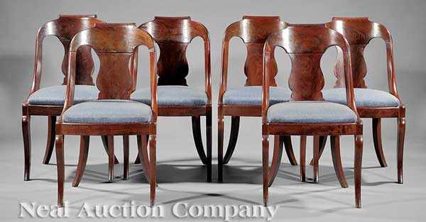 Appraisal: A Set of Six Antique American Classical-Style Mahogany Gondola Chairs