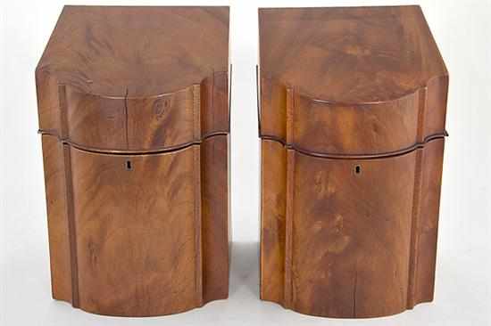 Appraisal: Pair Georgian style mahogany knife boxes circa serpentine slant hinged