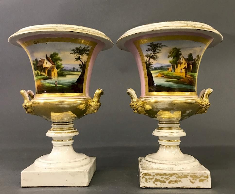 Appraisal: Pair of Paris Porcelain Urns Pair of Paris porcelain urns