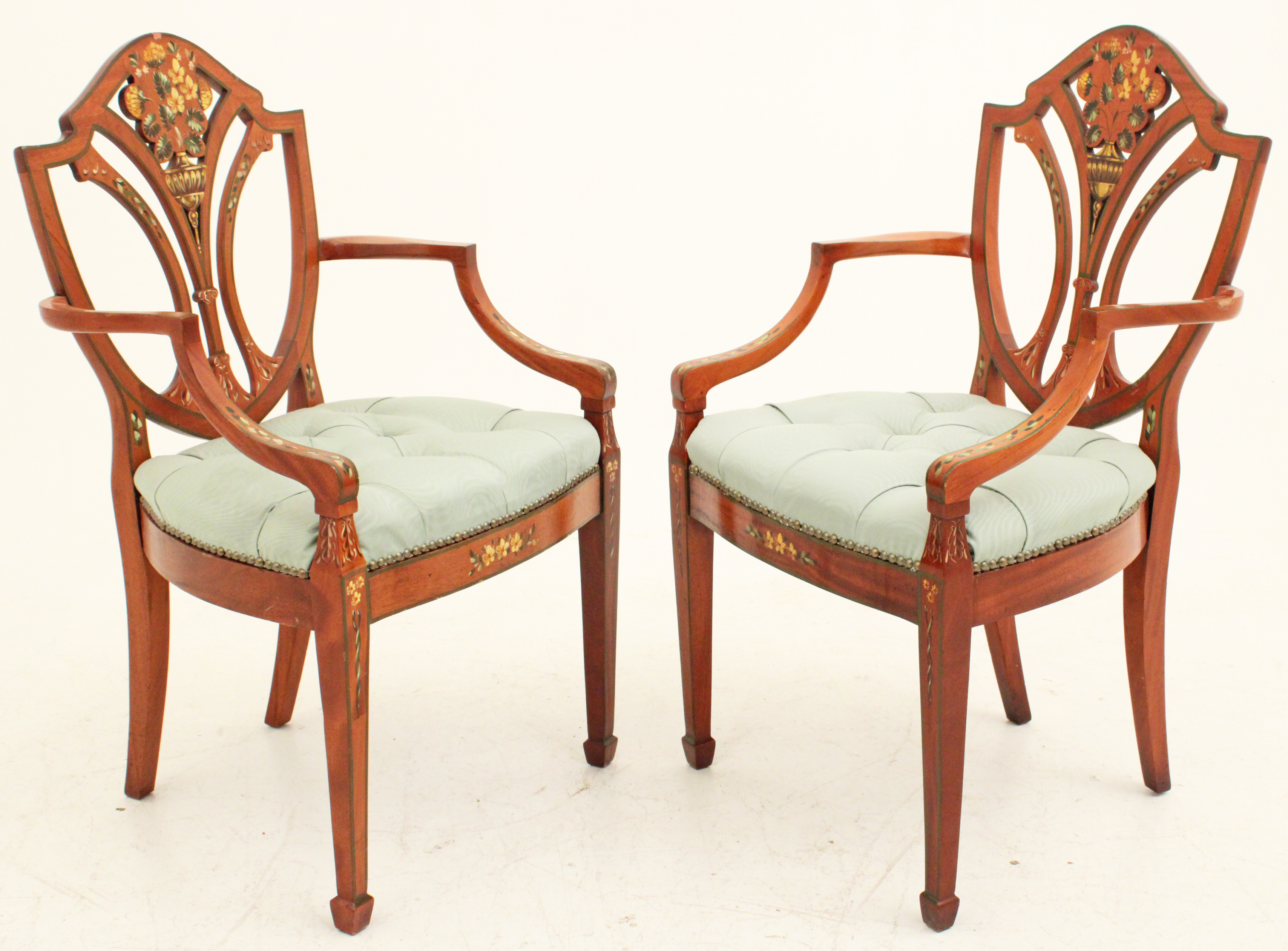 Appraisal: PR OF PAINTED SATINWOOD SHIELD BACK ARM CHAIRS Pair of