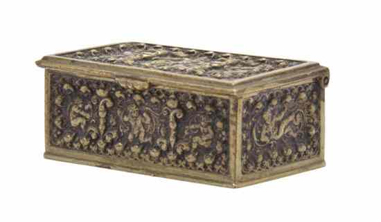 Appraisal: A Continental Gilt Bronze Stamp Box of rectangular form the