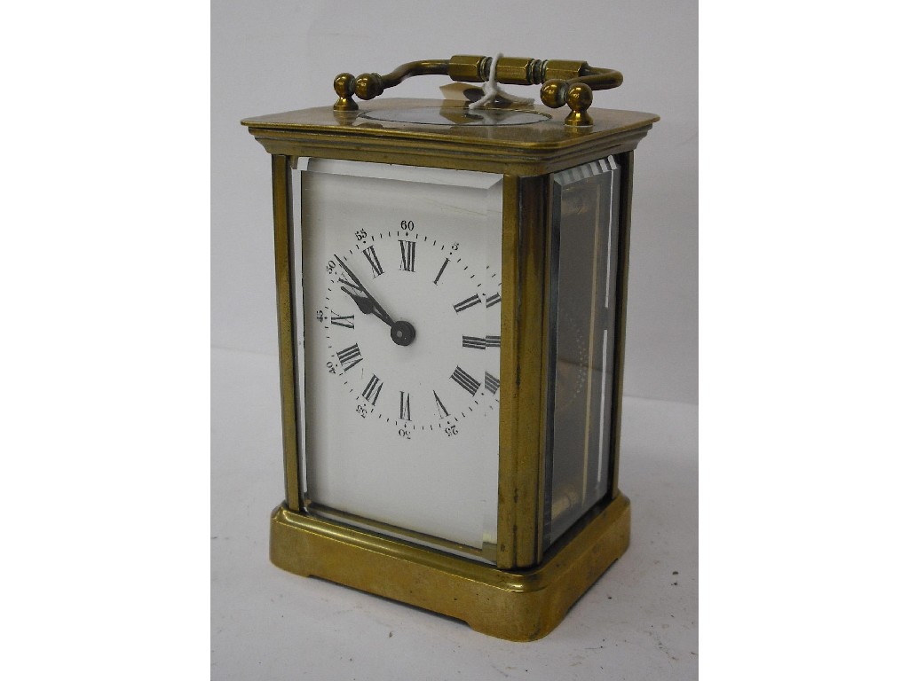 Appraisal: Carriage timepiece within a corniche brass case high