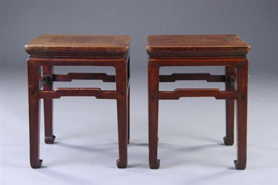 Appraisal: PAIR CHINESE LACQUERED ELMWOOD STOOLS Ming Dynasty Shanxi province Square