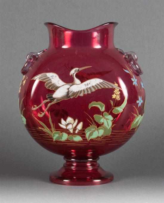 Appraisal: German enameled cranberry glass vase possibly Moser early th century