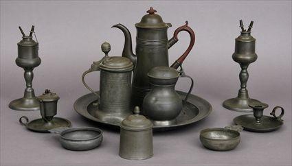 Appraisal: ASSORTED PEWTER ARTICLES Comprising a tall coffee pot attributed to