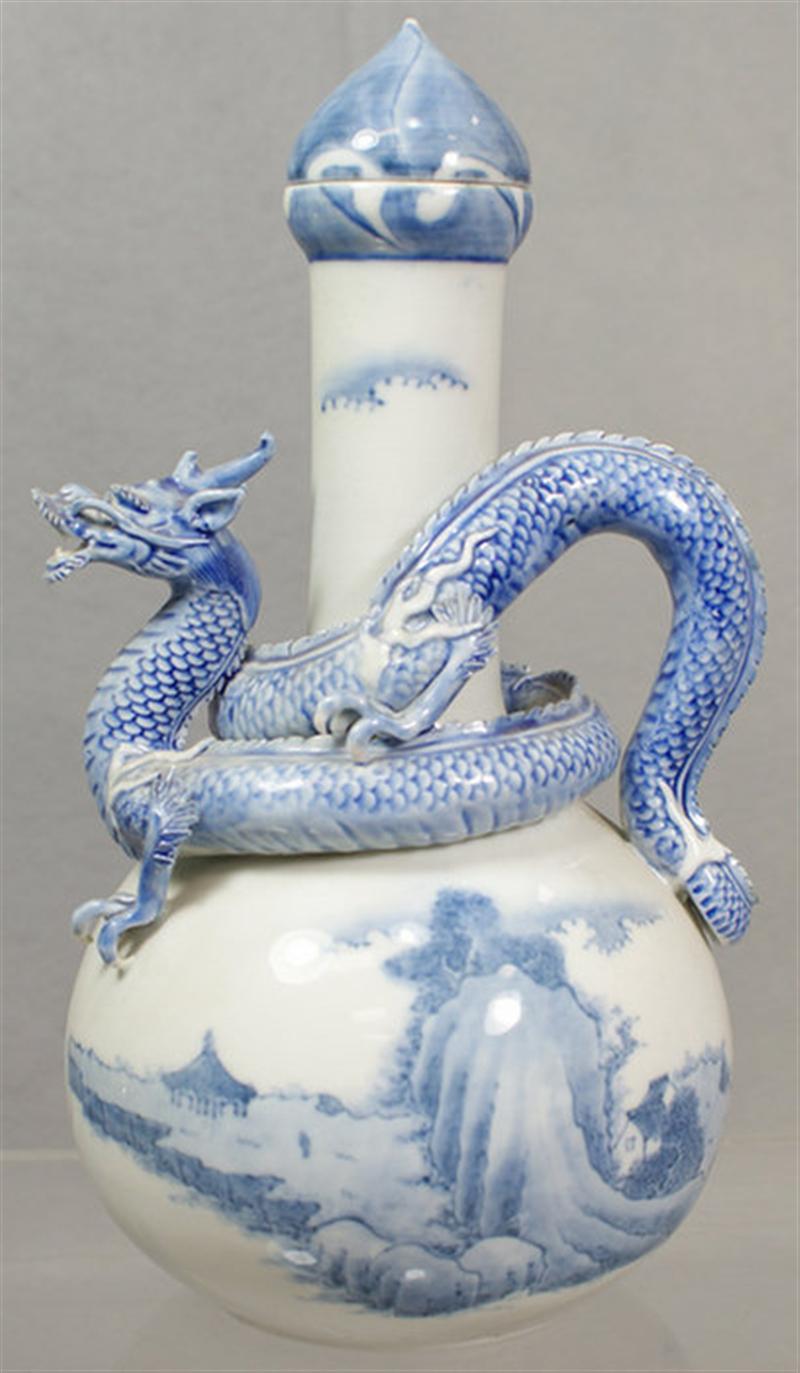 Appraisal: th c Japanese Hirado porcelain ewer coiled dragon around neck