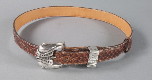 Appraisal: Snakeskin Belt with Sterling BuckleBelt is signed but illegible Buckle