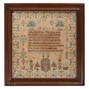 Appraisal: An American Schoolgirl's Needlework Sampler Wrought by Elizabeth Wright Circa