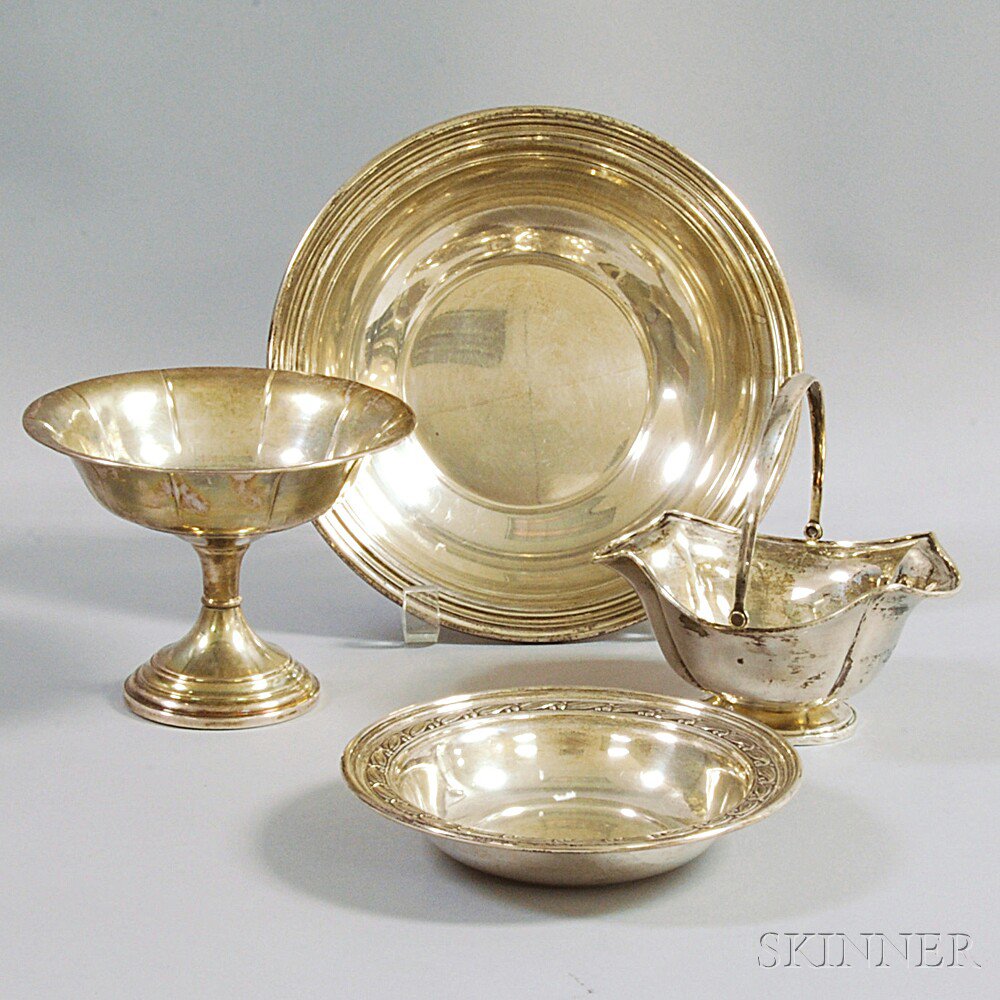 Appraisal: Four Pieces of Sterling Silver Tableware a small basket-form dish