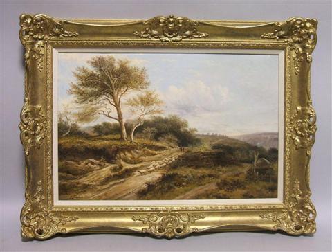 Appraisal: JOHN LANGSTAFFE ENGLISH - WOODED LANDSCAPE WITH HERDED SHEEP Oil