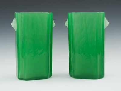 Appraisal: A Pair of Steuben Opalene Jade Green Glass Vases Apprx