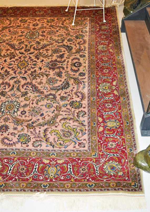 Appraisal: TABRIZ old Pink central field patterned throughout with trailing flowers