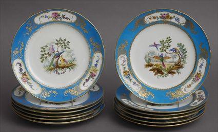 Appraisal: SET OF TWELVE SEVRES PORCELAIN PLATES Underglaze blue interlaced L's