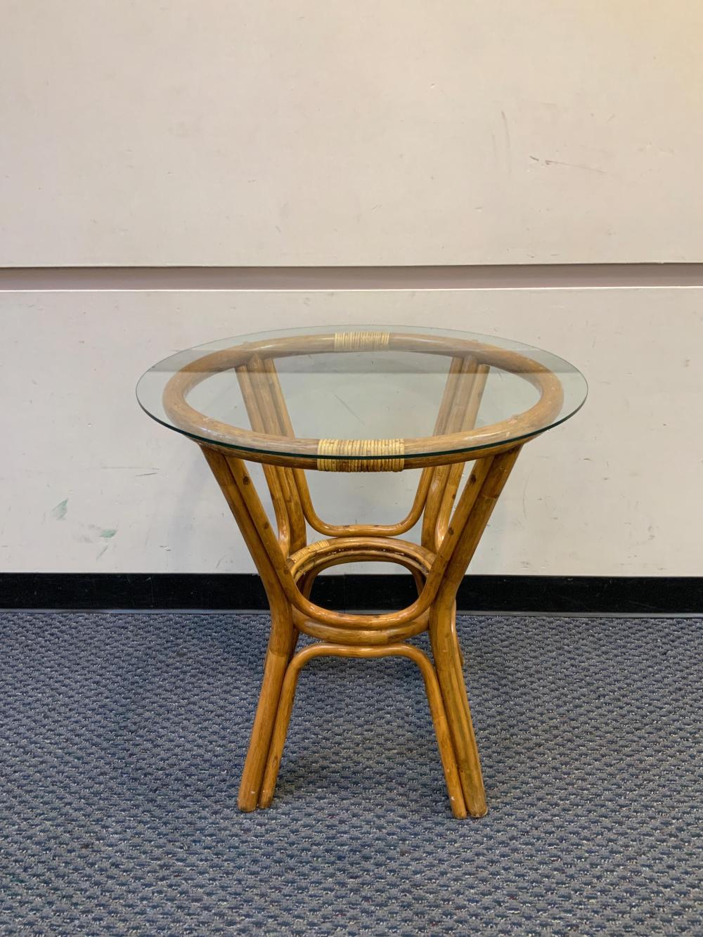 Appraisal: Bamboo and Rattan and Glass Top Dinette Table Chips to