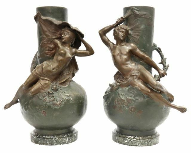 Appraisal: lot of French Art Nouveau spelter vases in a bronze