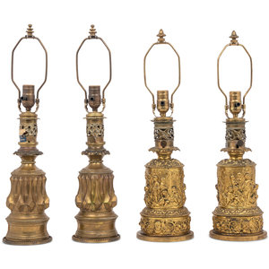 Appraisal: Two Pairs of French Gilt Metal Fluid Lamps Converted to