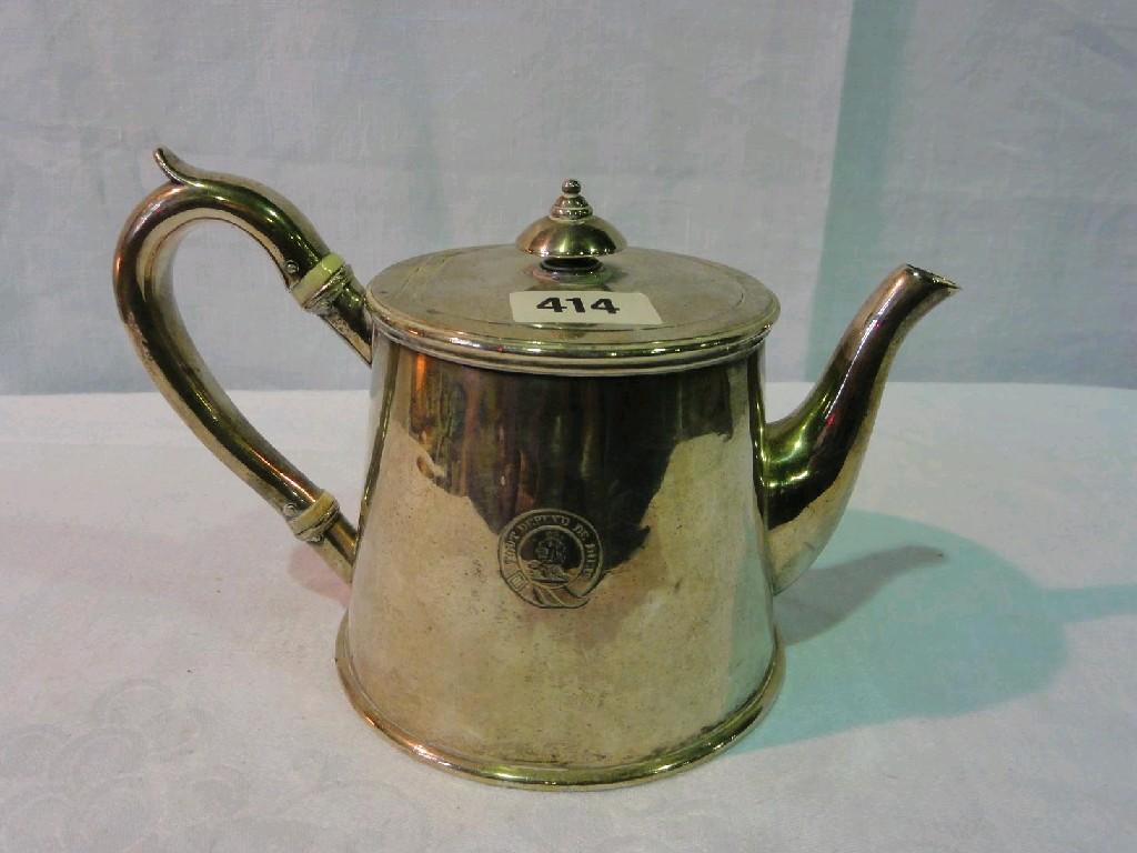 Appraisal: A silver teapot of tapering cylindrical form with shaped handle