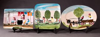 Appraisal: Clementine Hunter - Group of Three Hand Painted Ceramic Platters