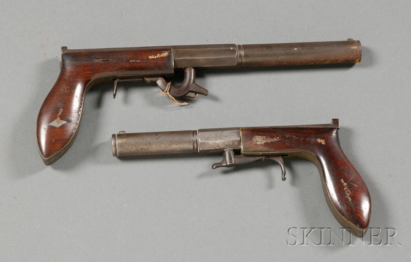 Appraisal: Two Boot Jack Under Hammer Pistols labeled Ruggles Stafford Conn