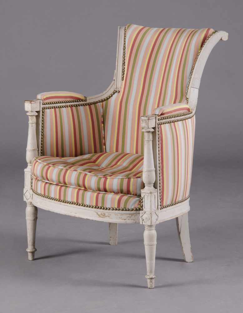 Appraisal: DIRECTOIRE PAINTED BERG RE The outscrolled top rail above padded