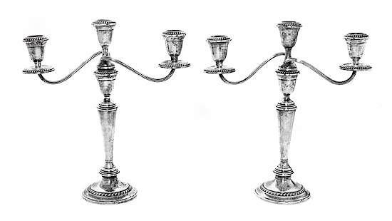 Appraisal: A Pair of American Silver Three-Light Candelabra Alvin Mfg Co