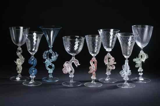 Appraisal: EIGHT TOBIAS M HL GLASS GOBLETS signed and dated and