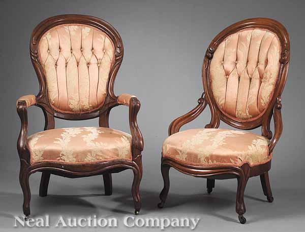 Appraisal: Two Rococo Revival Carved Mahogany Chairs mid- th c probably