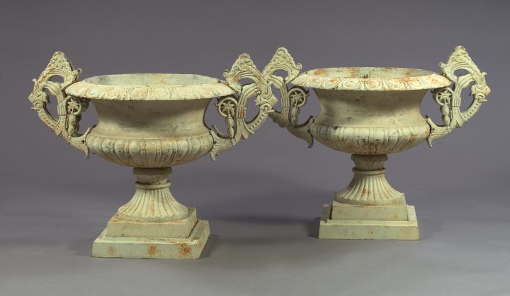 Appraisal: Pair of Polychromed Cast-Iron Two-Handled Garden Urns in the neoclassical